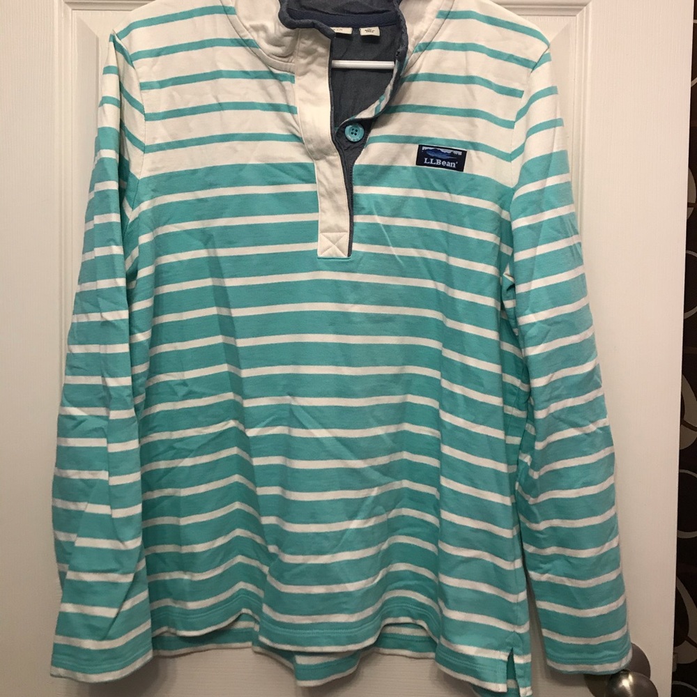 L.L. Bean Rugby Shirt Teal And White